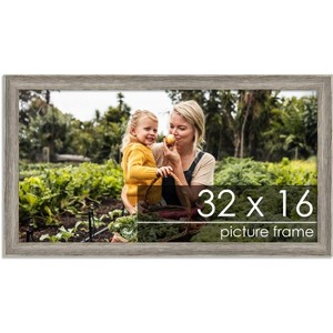 PosterPalooza | 32x16 Thin Barnwood Picture Frame, UV Acrylic, 2 Finishes - Grey and Black - 1 of 4