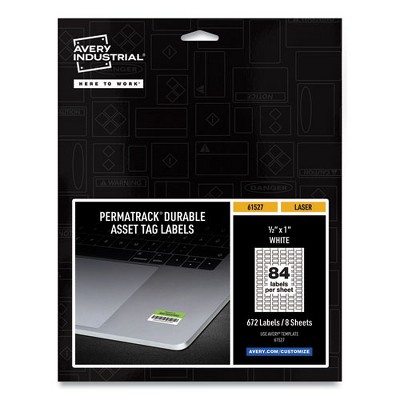 Avery PermaTrack Durable White Asset Tag Labels, Laser Printers, 0.5 x 1, White, 84/Sheet, 8 Sheets/Pack