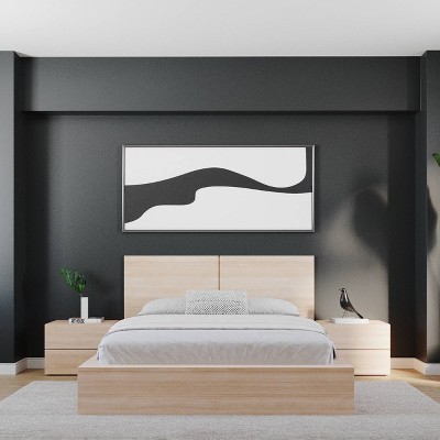 Light Brown Wood Queen Platform Bed with Nightstands