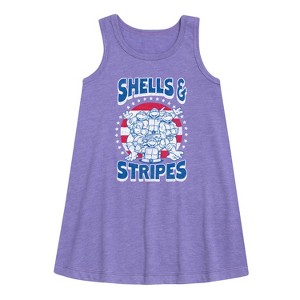 Girls' - Teenage Mutant Ninja Turtles - Shells And Stripes Graphic Sleeveless Aline Dress - 1 of 3