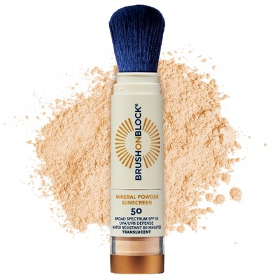 Brush On Block SPF 50 Mineral Powder Sunscreen, Translucent, Broad Spectrum, Water Resistant Face Protection, For All Skin Tones & Types