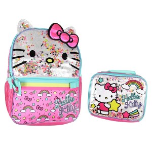 Sanrio Hello Kitty Glitter 2 Piece School Travel Backpack Set For Girls With Lunch Bag - 1 of 4