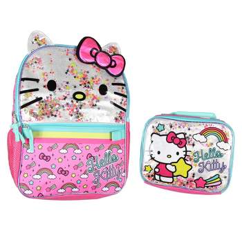 Hello Kitty Glitter 2 Piece School Travel Backpack Set For Girls With Lunch Bag Multicoloured