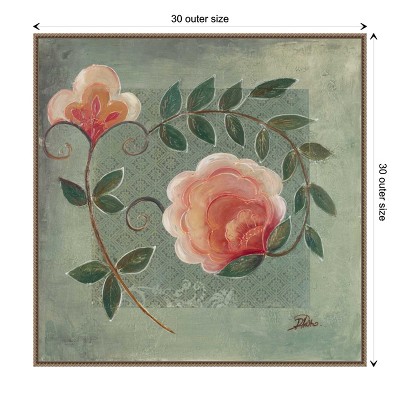 Green and Pink Beaded Framed Floral Canvas Wall Art