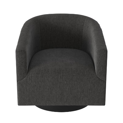 Donovan Charcoal Wood and Faux Leather Swivel Barrel Chair
