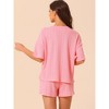 cheibear Women's Lounge Outfits Casual Round Neck Shorts Sleeves Ribbed Tops with Shorts Pajama Sets - image 3 of 4