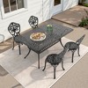 5-Piece Outdoor Dining Set, Black Cast Aluminum Rectangle Table with Umbrella Hole and 4 Chairs - 2 of 4