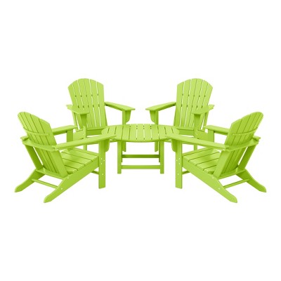 WestinTrends Dylan 5-Piece Outdoor Patio HDPE Adirondack Chair With Round Coffee Table Conversation Set