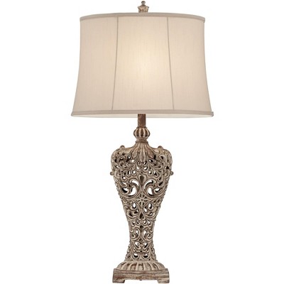 Elle Antique Gold Scroll 33" Table Lamp with Off-White Shade