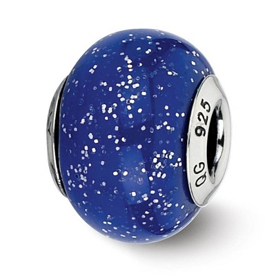 Black Bow Jewelry Dark Blue with Sparkles Murano & Sterling Silver Bead Charm, 15mm