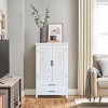 27'' Accent Storage Cabinet with Carved Doors & 2 Drawers,Tall White Pantry Sideboard for Entryway Living Room Organization-Baofuwish - 2 of 4