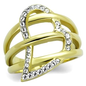 Slickblue Heart Crystal Ring for Women – Two-Tone Gold IP Plated Stainless Steel, Valentine Style, Sizes 5-10 - 1 of 4
