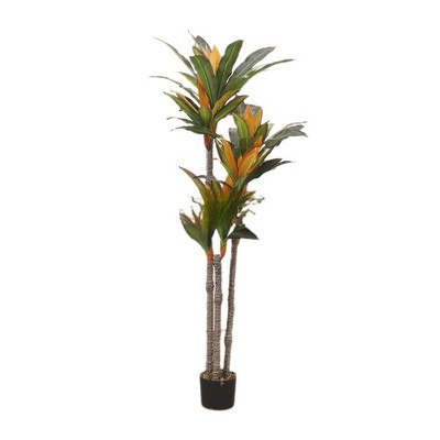 Artificial Dracaena Plant – Tall Fake Floor Plant with White Planter, Artificial Yucca Tree for Home, Office, Living Room, Bedroom, Farmhouse