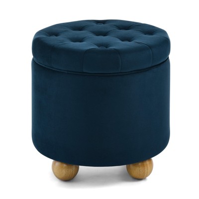VisioGear Round Storage Ottoman, Multi-Functional Round Ottoman with Storage Space-Dark, Dark Blue, 18.5"*18.5"*18.1"
