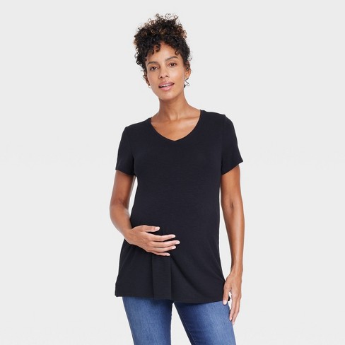 Short Sleeve V-neck With Side Zip Nursing Maternity T-shirt