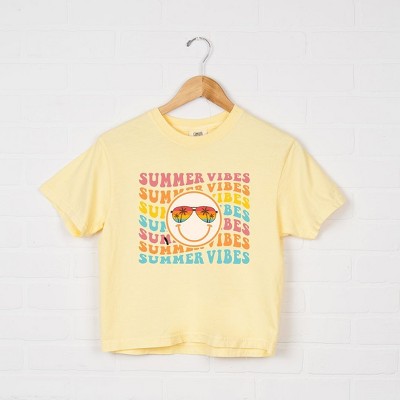 Simply Sage Market Women's Summer Vibes Stacked Smiley Short Sleeve Relaxed Fit Cropped Tee