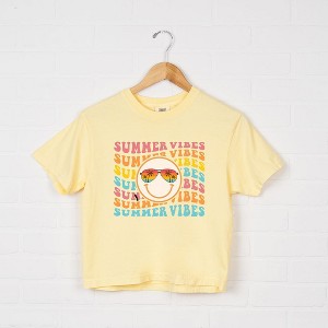 Simply Sage Market Women's Summer Vibes Stacked Smiley Short Sleeve Relaxed Fit Cropped Tee - 1 of 3