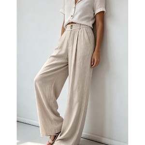 YESFASHION Women High Waist Double Button Pleated Linen Blend