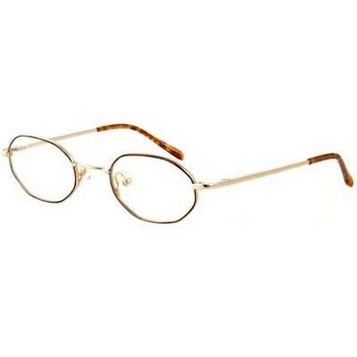 Metal Flex by Vivid E Designer Reading Eye Glasses in Gold Amber Brown 41mm +1.50 | Ladies | Oval Shape | X-Small Fit