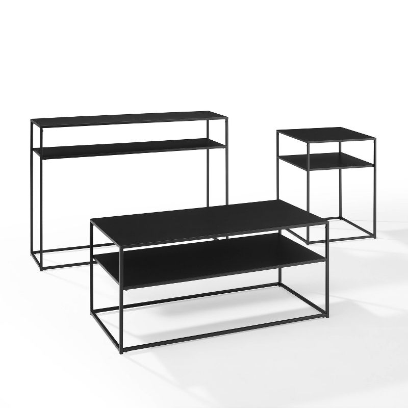 3pc Braxton Coffee Table Set - Coffee Table, Console Table and End Table Matte Black - Crosley, 3 of 12