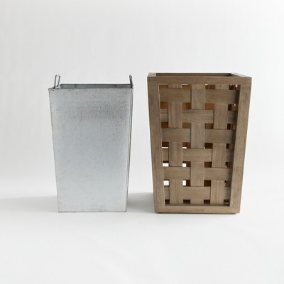 Gray Washed Teak Wood Planter with Galvanized Steel Liner