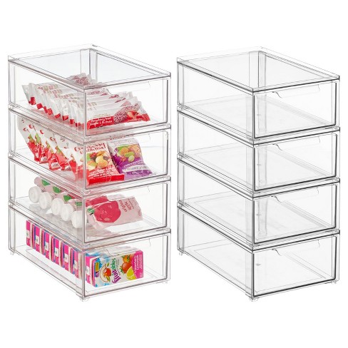 mDesign Stackable Kitchen Storage Bin Box with Pull-Out Drawer - Clear