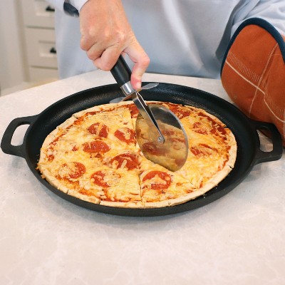 Sunnydaze 13.75-Inch Black Cast Iron Pizza Pan with Handles