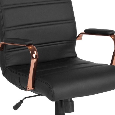 Mid-Back Black Faux Leather Office Chair with Rose Gold Accents