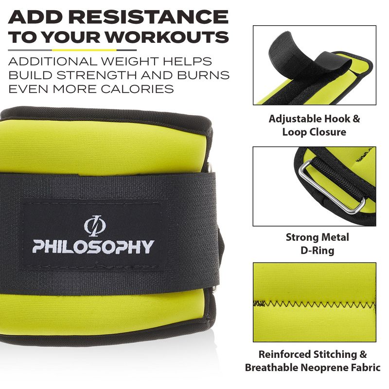 Philosophy Gym Adjustable Ankle/Wrist Weights, Set of 2, for Strength Training and Fitness, 5 of 8