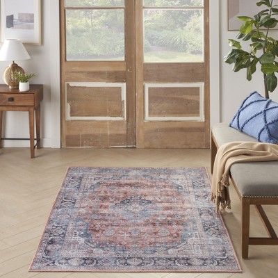 Vintage Charm Blue Multi 4' x 6' Flat Woven Washable Wool Blend Rug