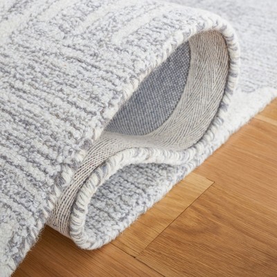 Light Grey and Ivory Hand-Tufted Wool Square Area Rug