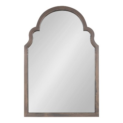 Gray Wood Moroccan-Inspired Arched Vanity Mirror