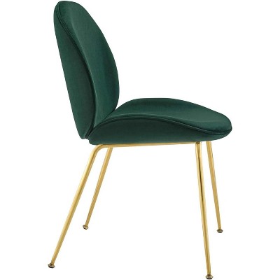 Green Velvet Upholstered Side Chair with Metal Legs