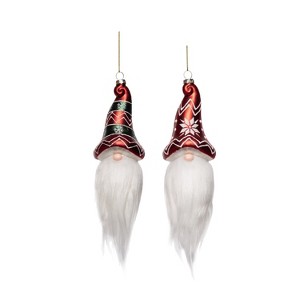 Transpac Glass Fuzzy Beard Gnome Ornament Set of 2 Christmas Home Decorations - 1 of 1