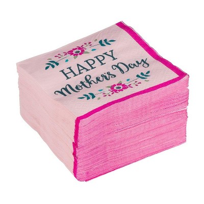 Blue Panda 150-Pack Floral Happy Mother’s Day Pink Disposable Paper Cocktail Napkins Party Supplies