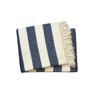 HomeRoots Cream and Navy Blue Slanted Stripe Fringed Throw Blanket - 1 of 4