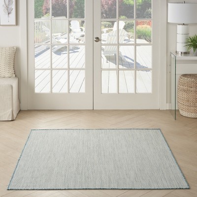Ivory Aqua Geometric Synthetic Square Area Rug 5'x5'