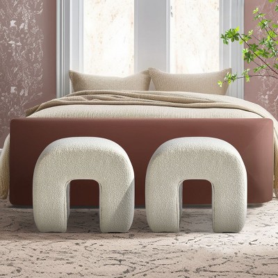 Lily Set Of 2 Boucle Waterfall Bedroom Ottoman,Contemporary Upholstered Ottoman with Wooden Legs End Of Bed Ottoman Footstool Extra Seat-Maison Boucle
