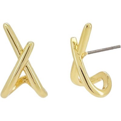 14K Gold Plated Triple Huggie Illusion Stud Earrings | Double Huggie Hoop Earrings for One Hole | Gold Hoop Earrings for Women