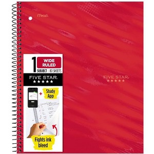 Five Star Active Subject Wide Ruled Notebook 80ct Red - 1 of 4