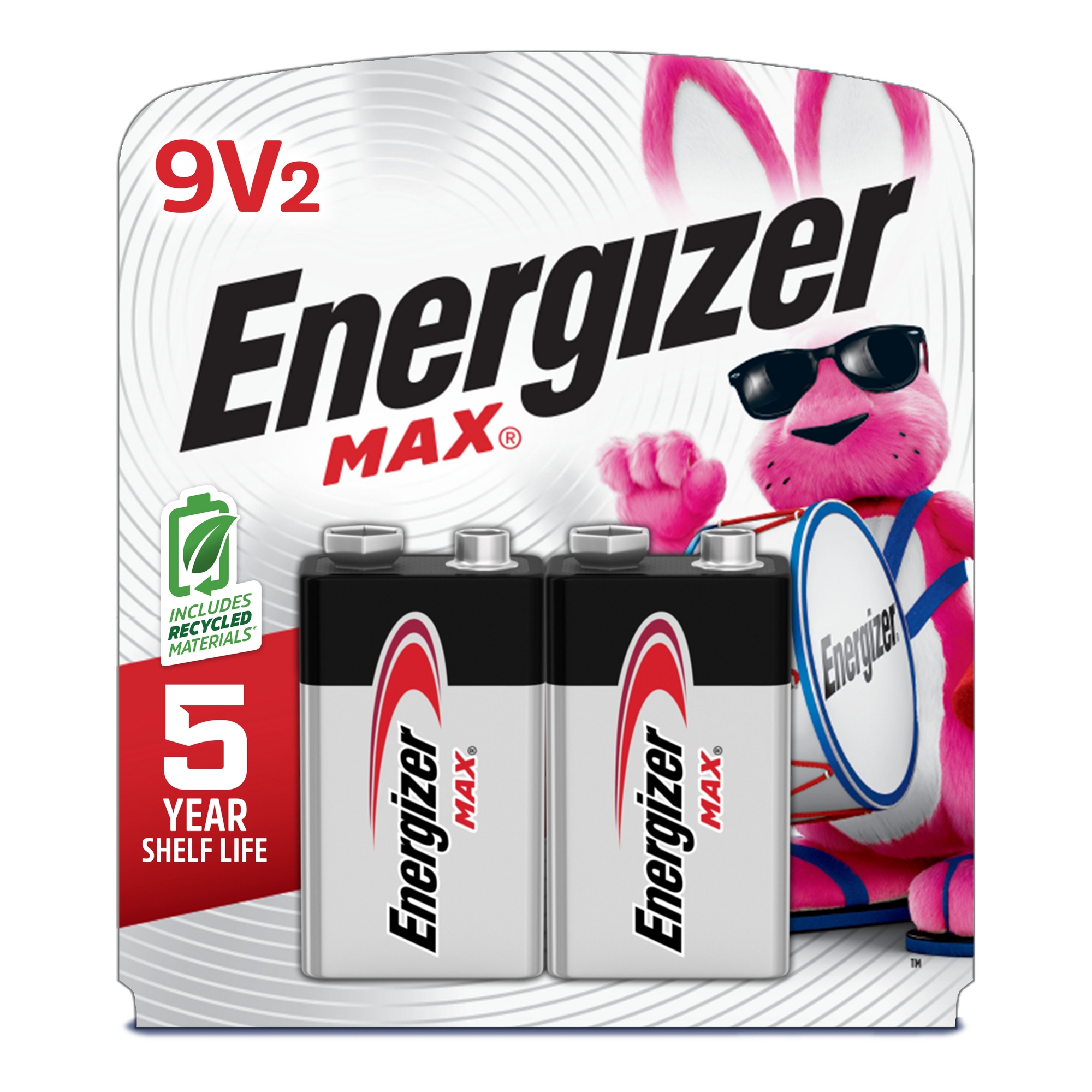 Energizer Max 9V Batteries - 2pk Alkaline Battery: Household Silver, 595mAh Capacity