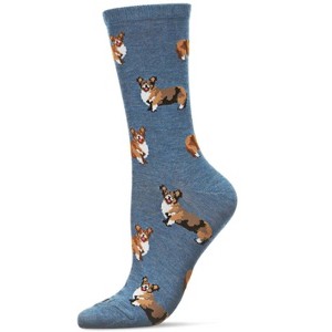 Memoi Corgi Cuties Bamboo Blend Crew Sock Med Denim Heather 9-11 - 1 of 3