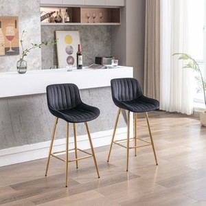 VYNXARIA 26 Inch Set of 2 Bar Stools,with Steel Frame Footrest Velvet Fabric Golden Leg Simple Bar Stool,Black - 1 of 4