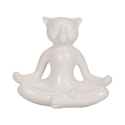 Sagebrook Home 7" Ceramic Yoga Cat Sculpture - Contemporary White Table Decor For Home, Office, Yoga Studio, Spa - Yoga Lover Gift Idea