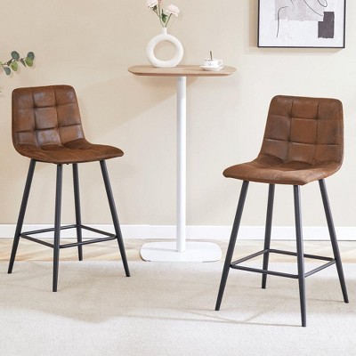 SKRAN Ergonomic Brown Fabric Seats Set - Two Pieces Thoughtful Design of Rounded Backrest With Metal Legs, Cross Brace for Bars, Living Rooms