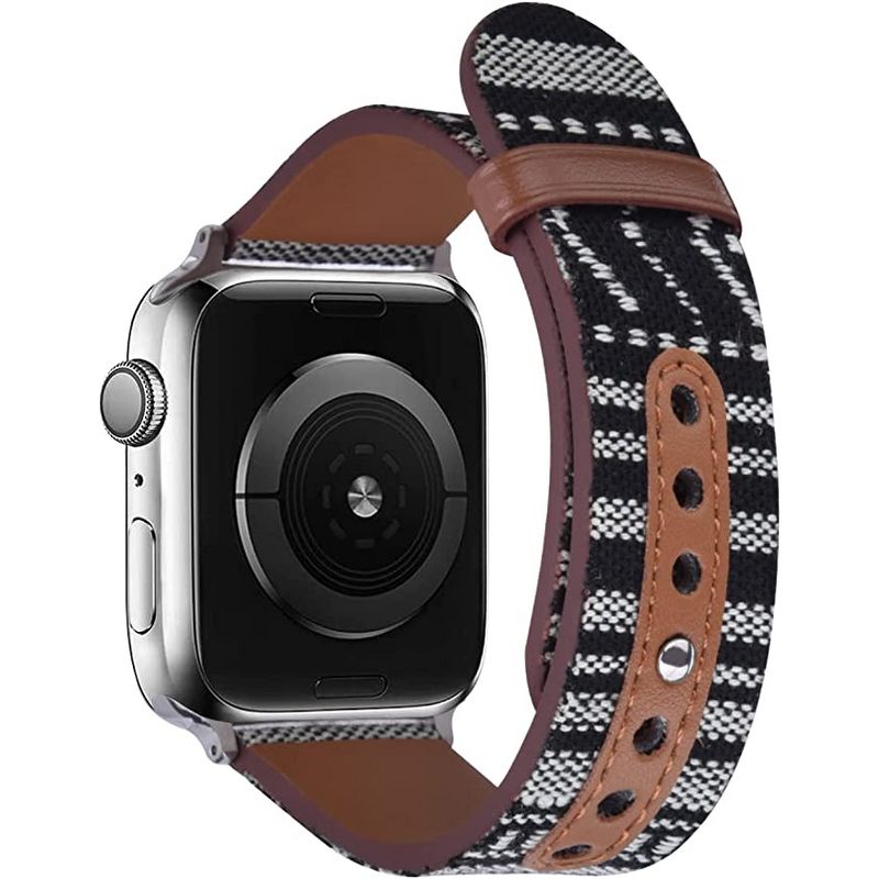 Worryfree Gadgets Canvas Leather Band for Apple Watch 38/40/41mm, 42/44/45mm iWatch Series 8 7 6 SE 5 4 3 2 1, 2 of 6