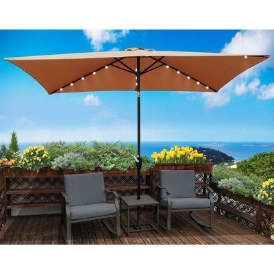 CAVINAS 10 x 6.5FT Patio Umbrella with LED Light and Crank,8 Ribs Market Patio Umbrella with Push Button for Backyard,Poolside,Deck