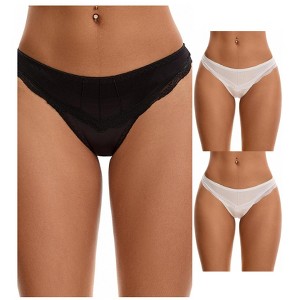 INSPIRE CHIC Women's Satin Silky Hipster Low Waisted Lace Trimmed Briefs 3 Packs - 1 of 4