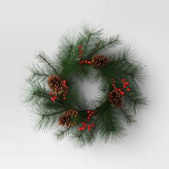 Long Needle Pine with Red Berries and Pinecones Christmas Wreath - Threshold™