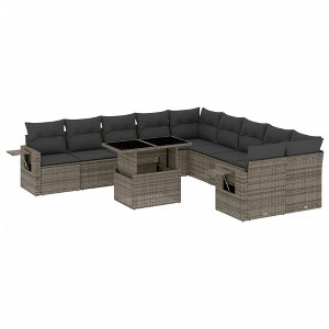 vidaXL Patio Sofa Set with Cushions Outdoor Furniture 11 Piece Poly Rattan - Gray - 1 of 4
